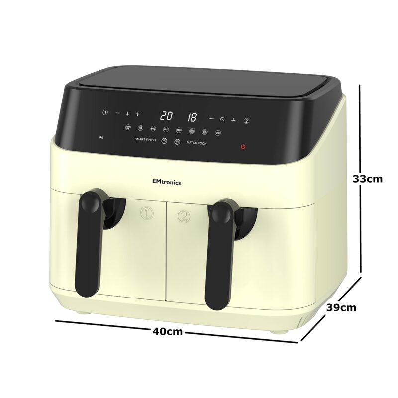 EMtronics EMAFDD9LSL Dual Air Fryer 9L - Double XL Basket, 8 Cooking Presets, 99-Min Timer, Stainless Steel, Oil-Free Healthy Cooking - Image 16