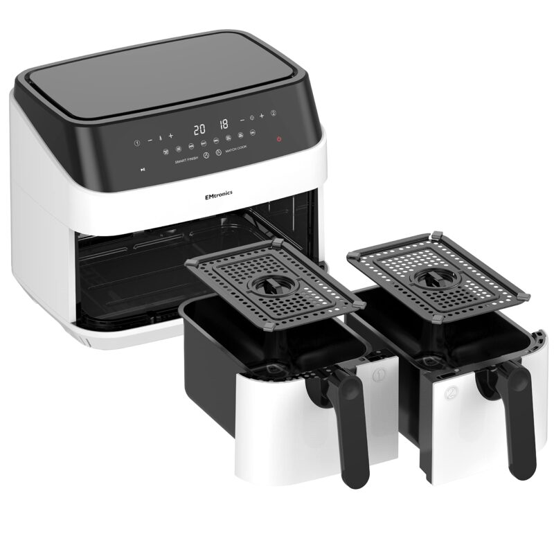 EMtronics EMAFDD9LSL Dual Air Fryer 9L - Double XL Basket, 8 Cooking Presets, 99-Min Timer, Stainless Steel, Oil-Free Healthy Cooking - Image 18