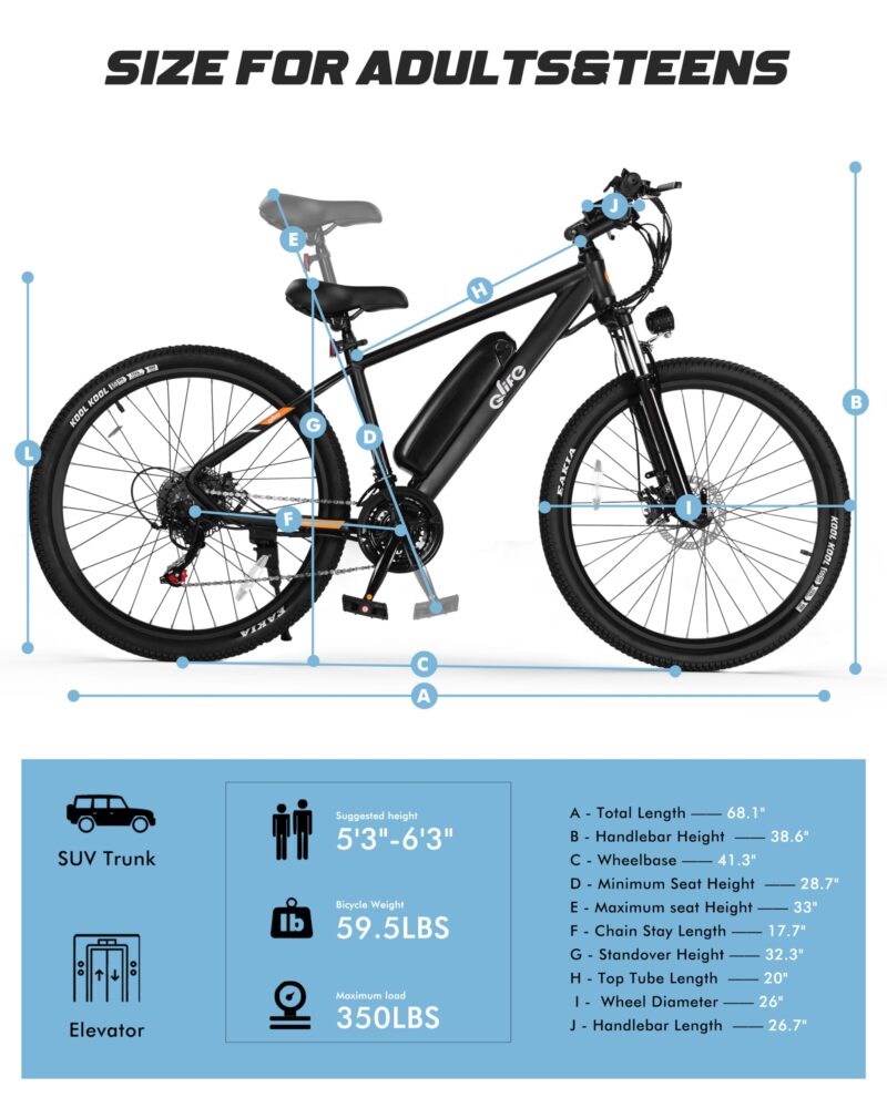 Racer Electric Bike for Adults - 21-Speed Mountain Lightweight Ebike with Peak 750W 22MPH Brushless Motor, 375Wh Removable Battery, 26X2.1 Tire Step Over E-MTB, Up to 40 Miles - Image 23